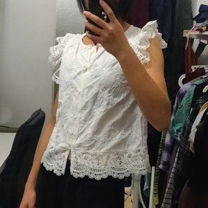 Zara White Blouse with Lace Edges, Size 13-14